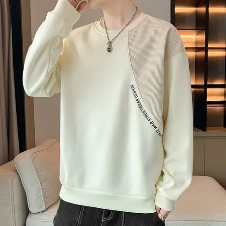 拼色卫衣男圆领春秋季潮牌宽松休闲长袖t恤男秋装青少年上衣外套T图片