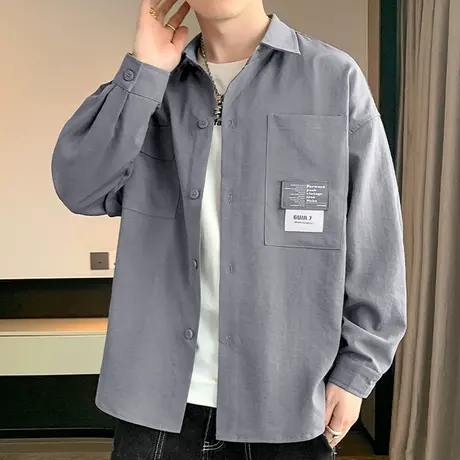 长袖衬衫男士夏季潮牌潮流高级感工装衬衣男宽松休闲帅气寸衫外套商品大图
