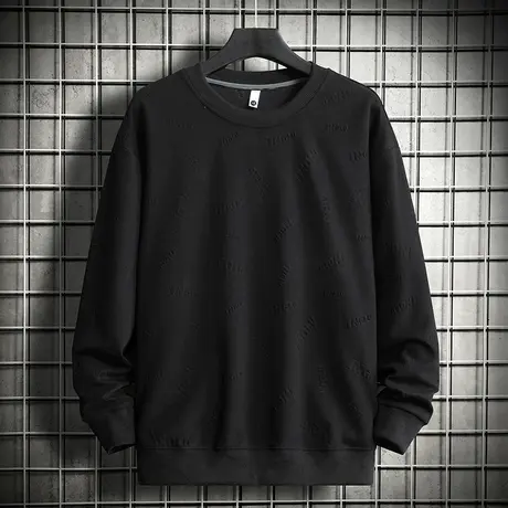 重磅卫衣男2023秋季新款潮流钢印圆领无帽黑色长袖t恤宽松上衣服商品大图