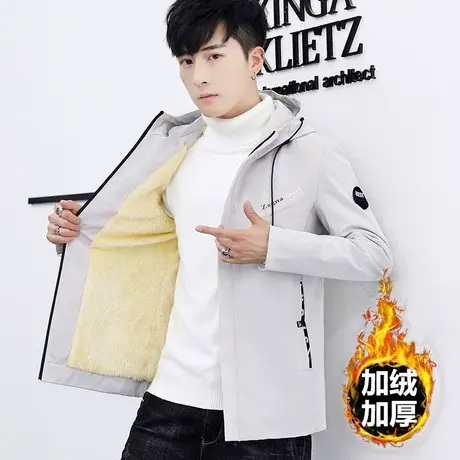 男士加绒加厚夹克韩版休闲秋冬衣服青少年帅气上衣百搭加棉外套潮商品大图