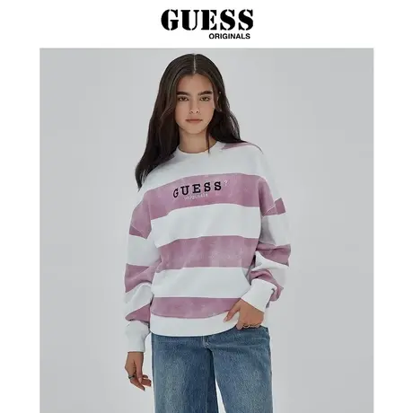 【38上新季】GUESS Originals  女士宽松紫白色条纹上衣图片