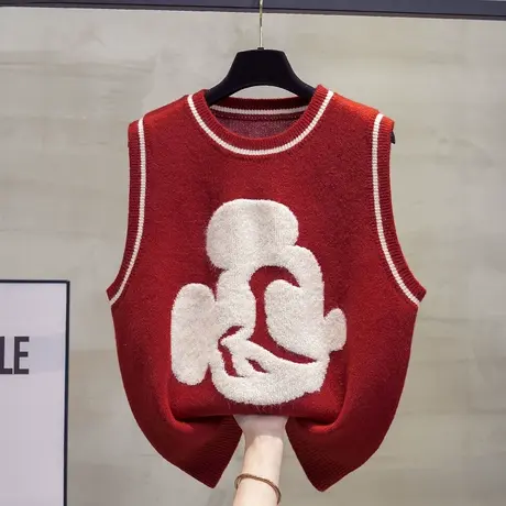 v领针织马甲背心女2023秋装新款宽松外穿马夹叠穿加厚毛衣坎肩潮商品大图