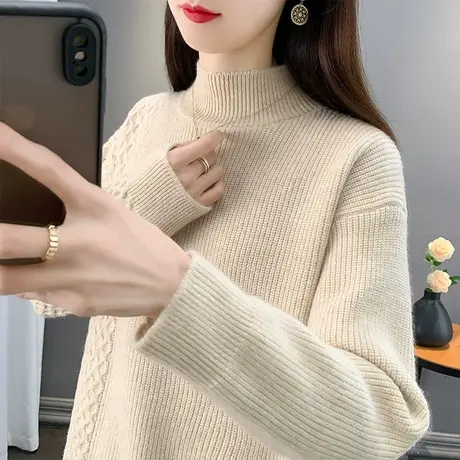 2022年秋冬新款半高领毛衣女套头宽松外穿长袖针织衫百搭打底加厚商品大图