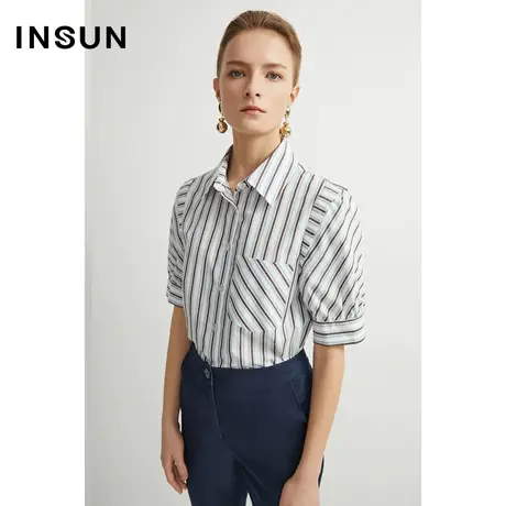 恩裳奥莱夏季棉质宽松休闲百搭条纹衬衫图片