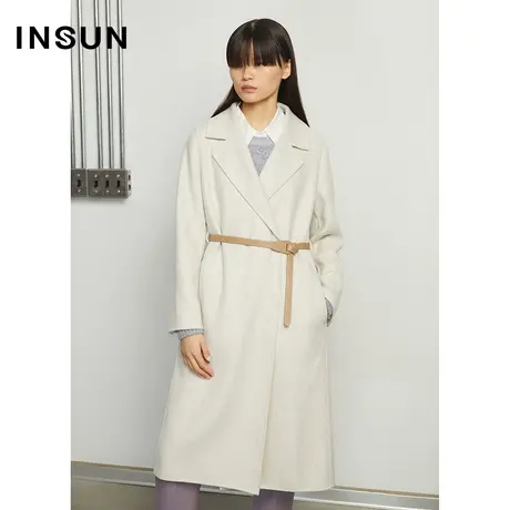 INSUN恩裳冬季修身束腰浅色调毛呢外套图片