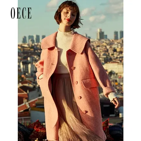 Oece秋冬新款复古中长款双面呢大衣羊毛呢外套图片