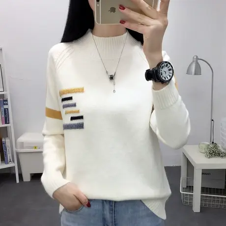 女士毛衣2022秋冬新款半高领宽松外穿秋冬上衣洋气针织打底衫长袖商品大图