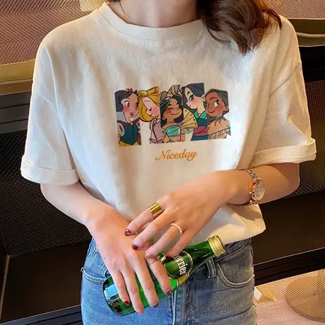 短袖女夏季2023新款复古卡通t恤设计感小众韩版宽松纯棉上衣ins潮商品大图