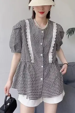 潮流时尚花边拼接衬衫女2023夏新款欧货女装百搭上衣洋气娃娃衫潮商品大图