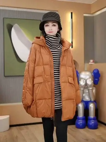 欧货时尚白鸭绒羽绒服女2023冬季新款休闲百搭款宽松连帽厚款外套图片