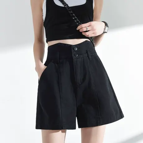 黑色牛仔短裤女夏季薄款2023年新款大码高腰显瘦宽松阔腿a字潮ins图片