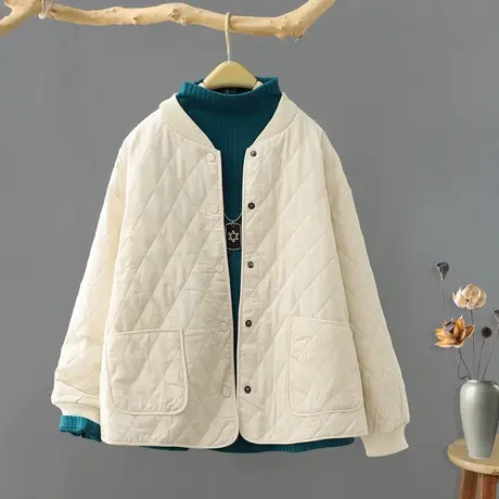 2024年秋冬新款短款立领夹棉薄棉衣女宽松保暖外套休闲棒球服棉服商品大图