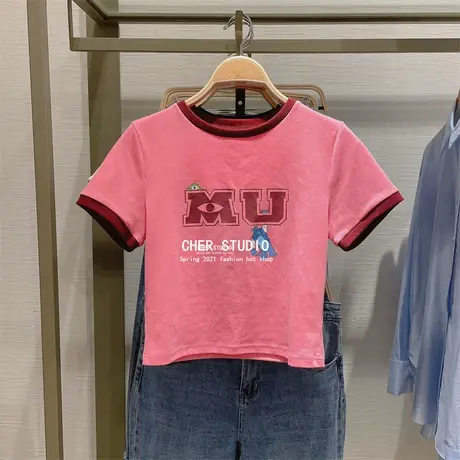 2021夏修身短款露脐欧美时尚字母T恤短袖女潮 WV32R4ME2001商品大图