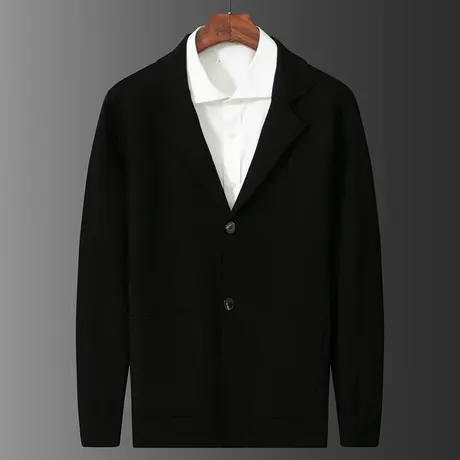 秋冬季英伦雅痞男装黑色针织开衫外套男士2023新款中年爸爸装毛衣图片