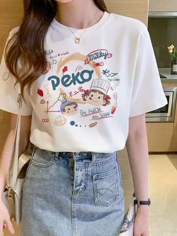 白色仿棉卡通t恤女夏季宽松显瘦韩系甜美温柔风百搭短袖上衣ins潮图片