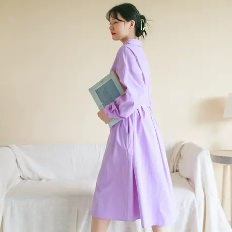 【买一送一】秋新品学院风棉质衬衫连衣裙大码文艺宽松衬衫裙商品大图