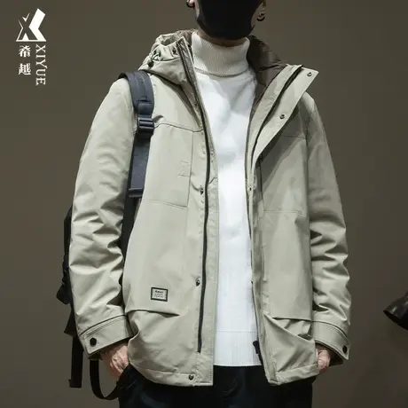 新国标鹅绒可拆卸内胆羽绒服男冬季潮牌宽松大码工装连帽保暖夹克商品大图