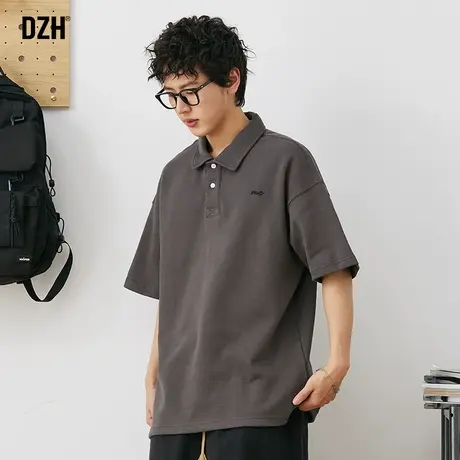 男士深灰色重磅polo衫男短袖高级感刺绣半袖t恤美式夏季2023新款商品大图