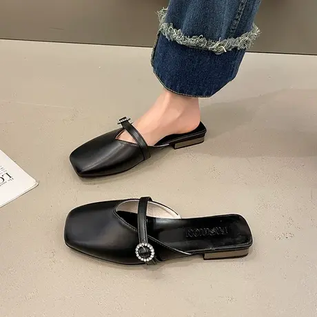 包头半拖鞋女外穿2023夏季新款百搭低跟穆勒鞋网红方头凉拖鞋子潮图片