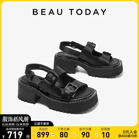 BeauToday厚底粗跟凉鞋女款夏季BT新款罗马凉鞋女松糕底时装凉鞋图片