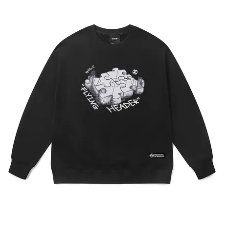 圆领卫衣男秋冬季小众潮牌趣味拼图足球场设计宽松无帽套头运动衫商品大图