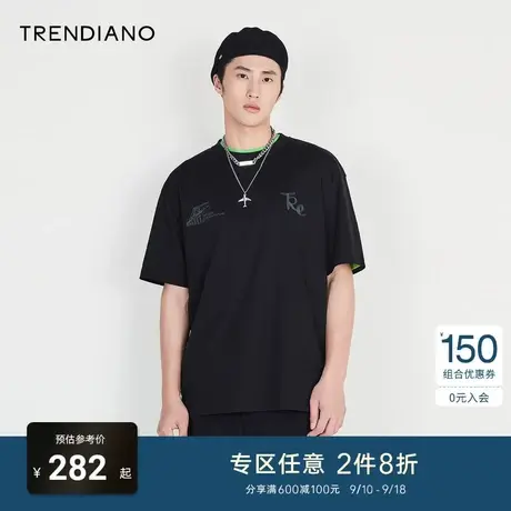 TRENDIANO官方潮牌男装夏季新款纯棉印花圆领短袖质感T恤男士上衣商品大图
