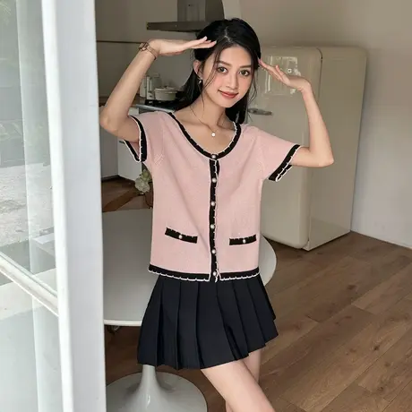 唐狮夏季女短袖小香风开衫奶系穿搭春秋上衣薄外搭开衫图片
