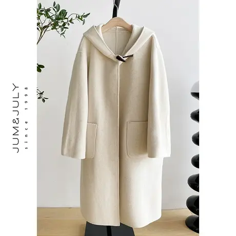 嘉茱莉专享双面呢大衣女2023秋冬新款高级感毛呢宽松羊毛外套长款商品大图