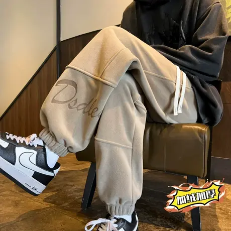 加绒加厚休闲裤男春秋季新款美式字母休闲运动裤ins宽松潮流长裤图片