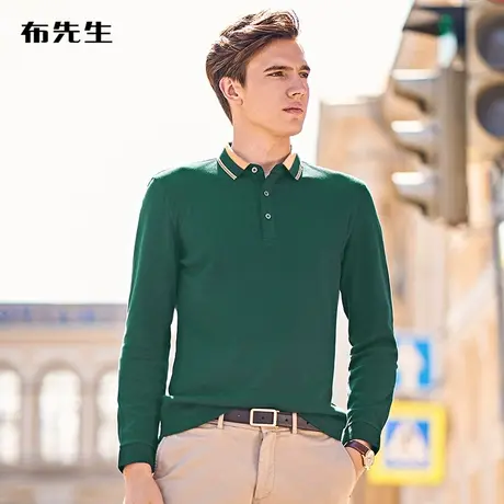 MrBu布先生长袖T恤秋季翻领休闲上班T恤长袖衬衫式T恤 BT3598断码商品大图