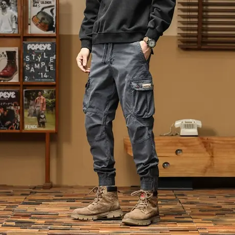 美式复古束脚工装裤男户外时尚百搭宽松裤子男款迷彩男裤潮流男装商品大图