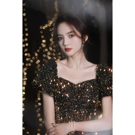 主持人礼服女夏季法式黑色晚礼服新款2023爆款气质高档长款小个子图片