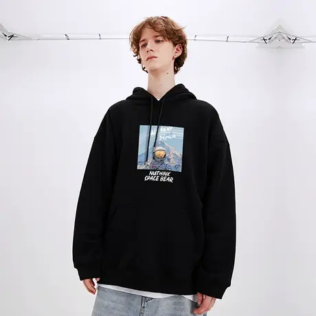 Nuthink日系原宿风小熊连帽卫衣男加绒加厚oversize宽松大码外套商品大图