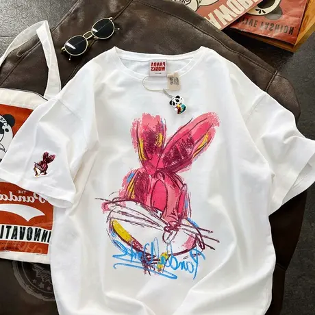 纯棉短袖t恤女ins潮夏季2023新款宽松oversize美式复古半袖上衣服商品大图