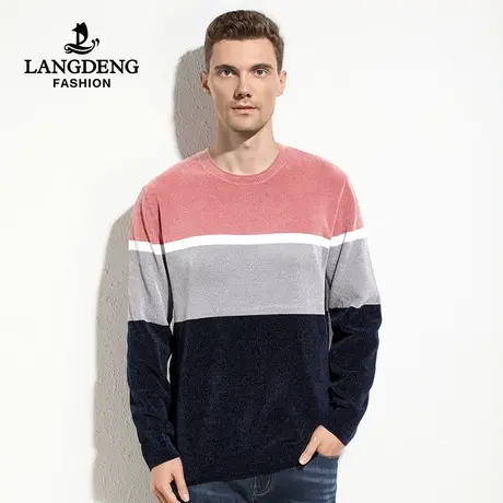 浪登男装长袖T恤修身男2023秋冬新款卫衣圆领套头上衣抗皱恤衫商品大图