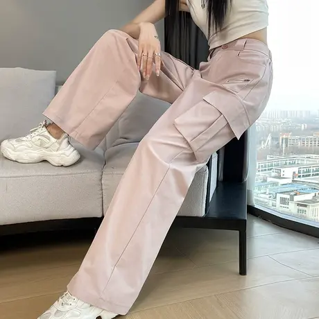 美式阔腿工装裤女春秋新款高腰显瘦宽松百搭登山直筒休闲运动裤子图片