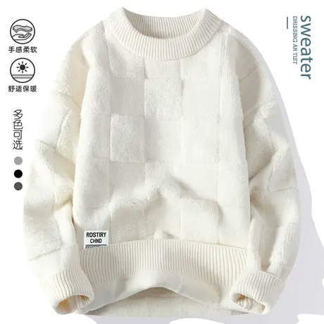 男士毛衣冬季2023新款圆领上衣宽松保暖休闲慵懒套头保暖内搭线衣图片