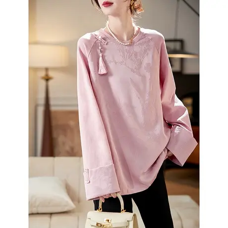 宝诗黎国风提花拼接中长卫衣2024春季新款气质高级感流苏休闲上衣商品大图