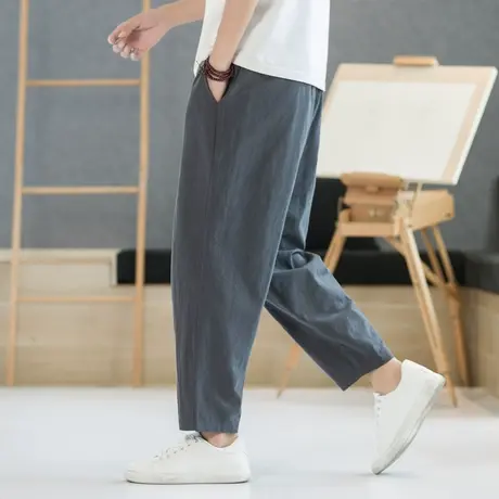 亚麻裤男裤子春秋休闲长裤夏季直筒拖地运动裤中国风宽松棉麻男裤商品大图