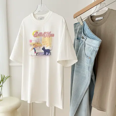 韩国东大门代购2024春夏季新款宽松卡通美少女图案短袖T恤上衣女图片