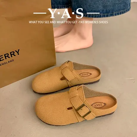 博肯鞋法式复古包头半拖鞋女外穿懒人单鞋2024春夏新款平底勃肯鞋商品大图