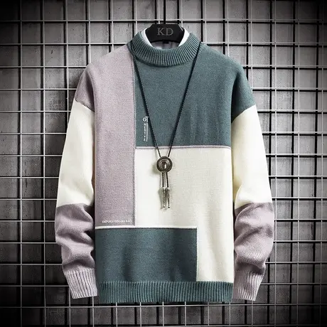 青少年半高领毛衣男秋冬季韩版潮流学生宽松加厚款套头打底针织衫商品大图