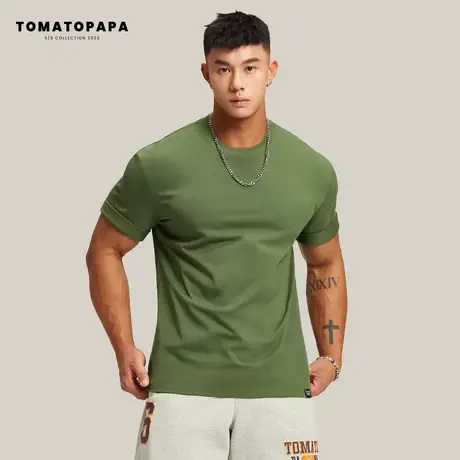 TOMATOPAPA夏季新款短袖T恤男圆领基础纯色体恤透气多色青年上衣商品大图