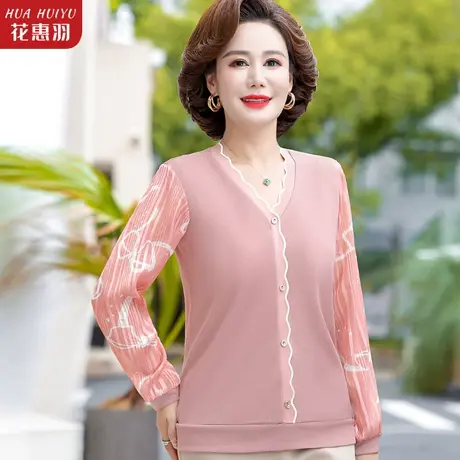 中年妈妈秋装T恤时尚中老年女秋季新款长袖上衣薄款洋气秋装小衫图片