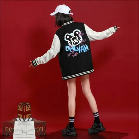 Ohlyah棒球服女春秋冬2023年新款ins潮美式复古黑色棒球夹克外套商品大图