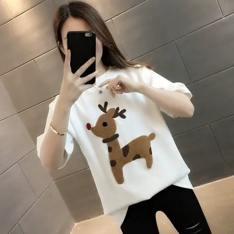 女装2023年新款秋季秋装纯棉短袖T恤宽松上衣服设计感打底衫爆款商品大图