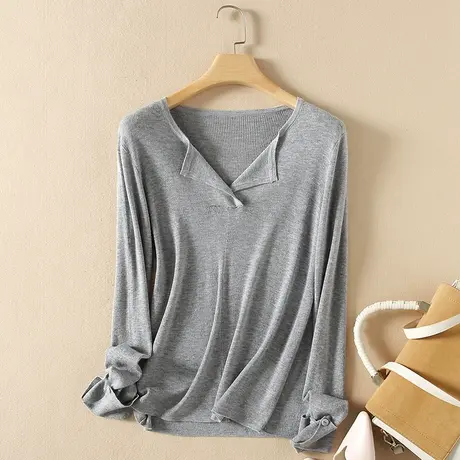 羊毛衫秋季女2023年新款毛衣女宽松交叉领套头上衣爆款针织打底衫商品大图