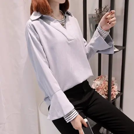 早秋上衣设计感小众长袖衬衫女装秋季2023新款漂亮时尚的打底小衫商品大图