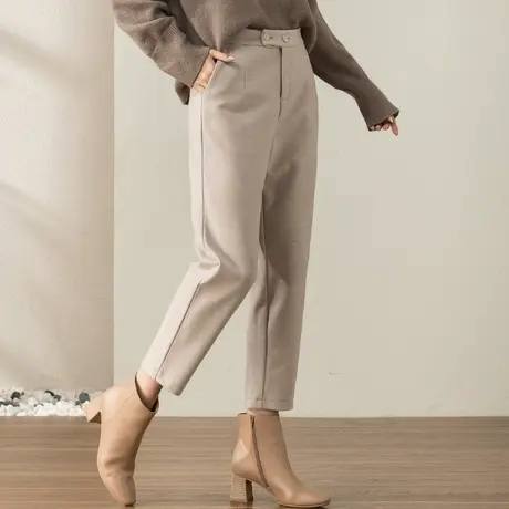 毛呢裤子女秋冬2023新款冬季八分女裤小个子九分哈伦裤老爹萝卜裤图片