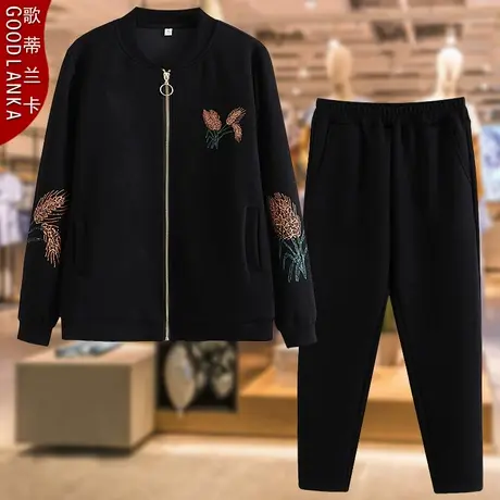 中年胖妈妈春秋运动服两件套大码中老年洋气外套时尚休闲运动套装商品大图